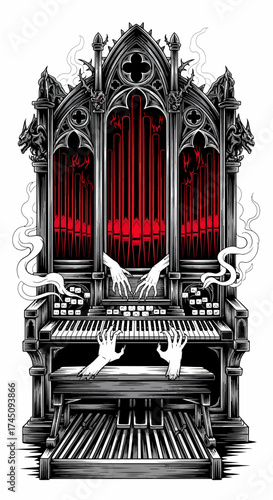 Dark Organ Grinder with Gothic Horror Theme Illustration