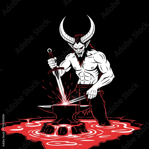 Devil Forging Sword Fantasy Illustration of Evil at Work