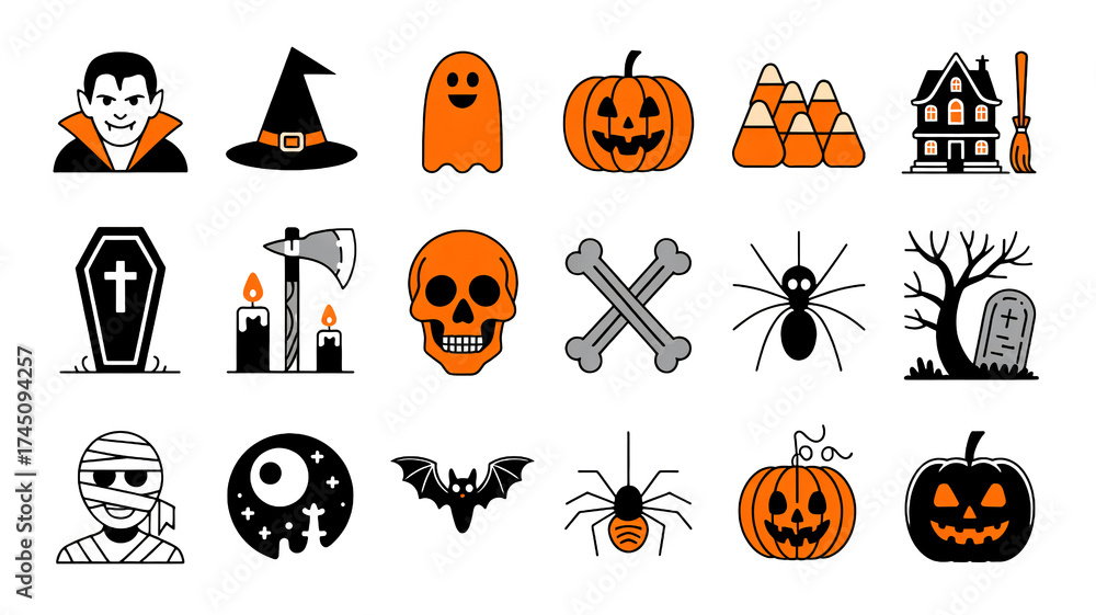 Fototapeta premium Spooky Halloween icons set for your creative holiday designs
