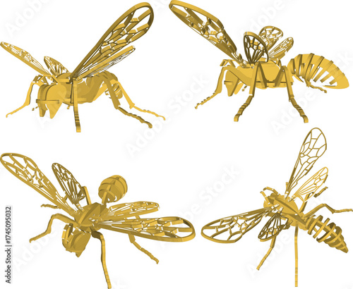 Vector sketch illustration of a bee insect animal puzzle decoration design with long wings and legs