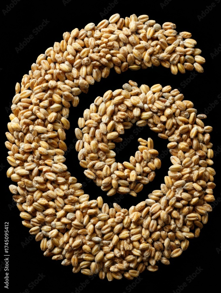 Obraz premium Golden Grains Arranged in a Spiral Shape on a Dark Background for Artistic Display Captured in a Creative Arrangement