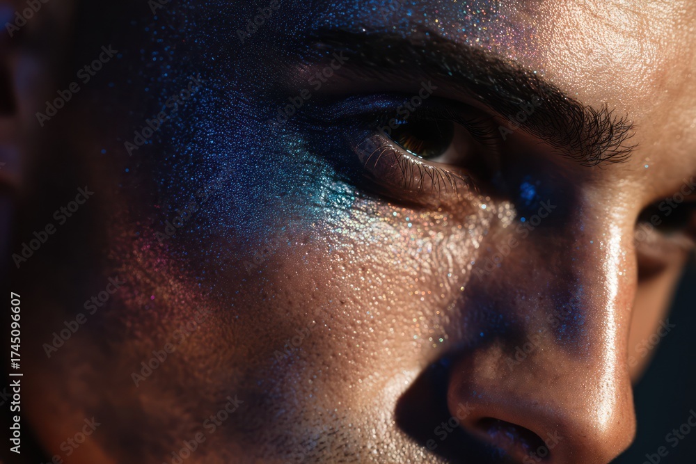 Naklejka premium Sharp Portrait of Gay Man with Shimmering Eyeliner