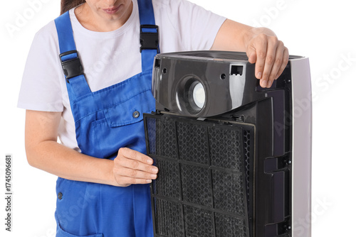 Female technician changing ...