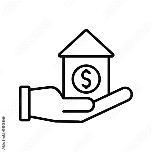 Simple outline icon for concepts like buying a house, home loan, property insurance, and real estate finance