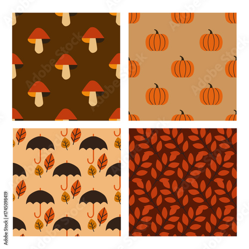 autumn halloween seamless patterns set