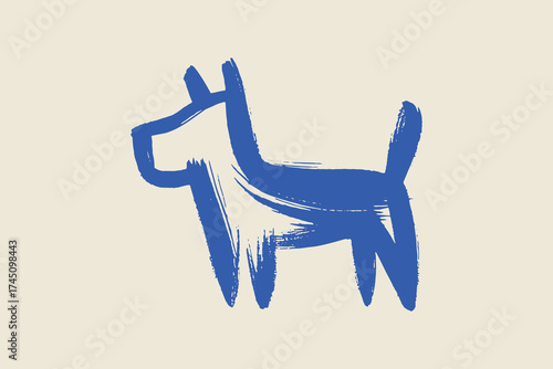 Dog simple brush silhouette in minimal sketch style vector illustration