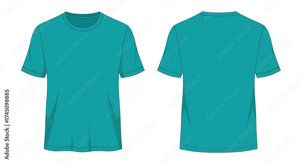 Naklejka premium Simple Teal Color Round Neck Short Sleeve T-Shirt Apparel