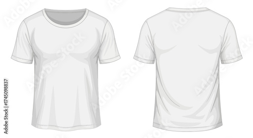 Realistic White Round Neck Short Sleeve T Shirt Template Front and Back