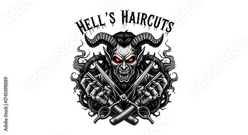 Dramatic Detailed Devilish Haircut Artist Illustration with Dark Aesthetic Theme