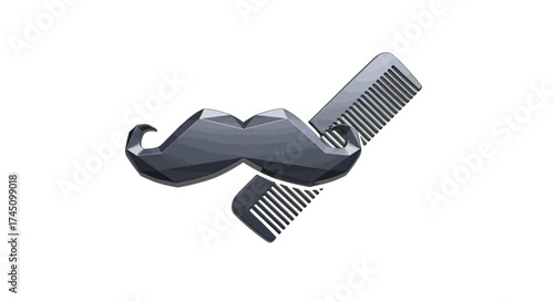 Glossy Metallic Mustache and Comb Detailed Barber Shop Element Design
