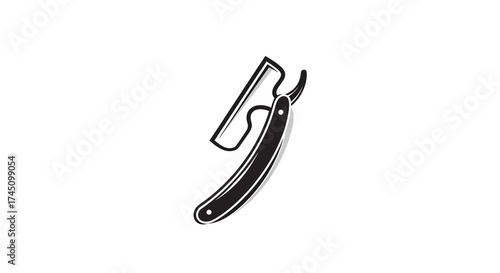 Minimalist Line Art Open Straight Razor Simple Shaving Barber Illustration