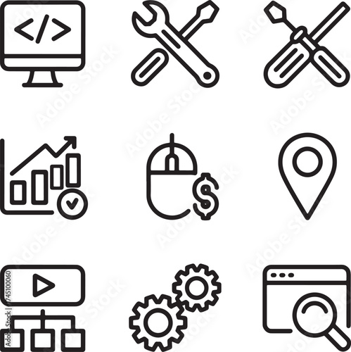 Vector art of website development and search engine optimization icon set