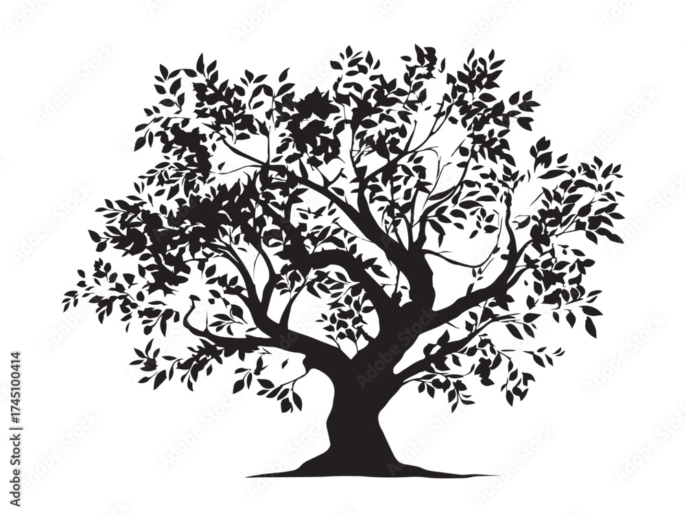 Obraz premium Enchanted Forest Tree With Hanging Vines Stylized Vector Line Drawing