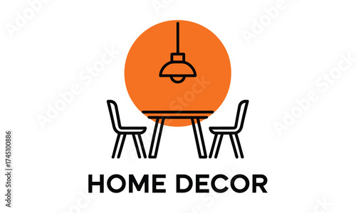 Modern home decor logo design featuring dining table chairs and pendant light fixture