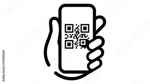 Hand holding smartphone displaying a qr code for scanning and digital information access