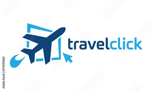 Modern travelclick logo featuring airplane and click cursor for travel services