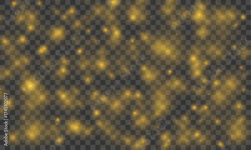 A cascade of glowing golden particles falls gently like magical snow. The glitter effect evokes joy and wonder. Perfect for Christmas or fantasy themes.