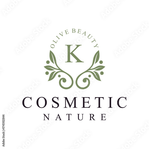 initial letter k leaves nature logo design for cosmetic and beauty graphic vector icon