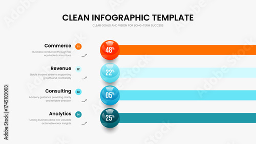 Simple Showcase 4 Element Chart Frame Design. Educational Solution Four Option Infographic Slide Template. Business Proposal Presentation Layout Vector Illustration.
