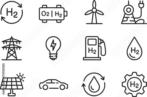 Vector art of hydrogen energy icons in vector format