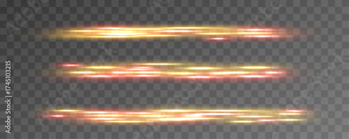 Horizontal light beams in golden tones flash with subtle sparkles. They add a futuristic and clean look to any abstract project. Ideal for video or web backgrounds.