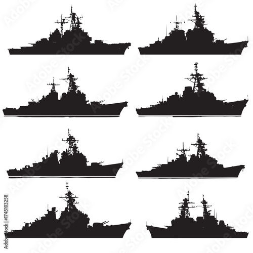 Classic battleship silhouettes for naval warfare designs