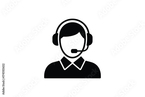 Silhouette of a person wearing a headset with a microphone for customer service