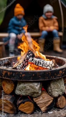 Children Watching Campfire Flames