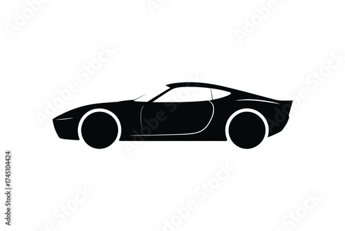 Sleek black silhouette of a modern sports car on a white background