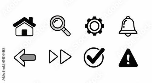 Essential user interface navigation and action icon concept set