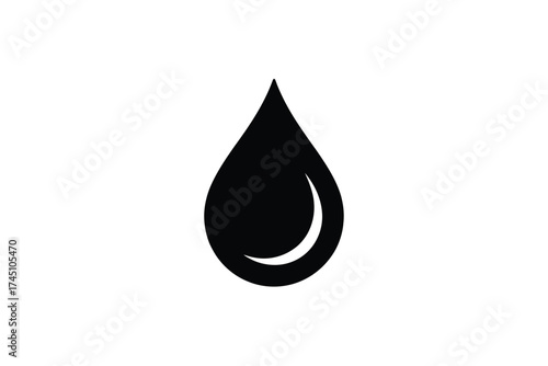 Simple black water droplet icon symbol on white background