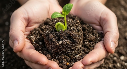 Nurturing new life a tender seedling held in caring hands represents growth hope and sustainability a perfect visual for eco friendly campaigns and organic farming promotions