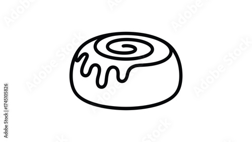 Simple outline drawing of a delicious cinnamon roll with icing drizzle