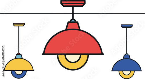 Colorful Retro Pendant Lights Illustration