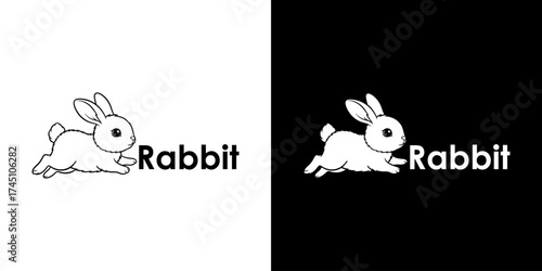 A playful rabbit in motion, illustrated in black and white, showcasing its agility and charm