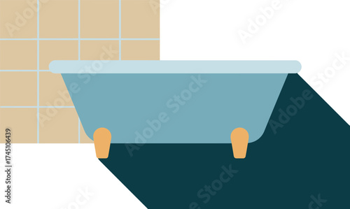 Minimalist Bathtub and Tiled Wall Illustration