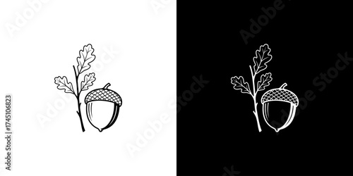 Detailed illustration of an acorn and oak leaf, showcasing natural elements in a minimalist style