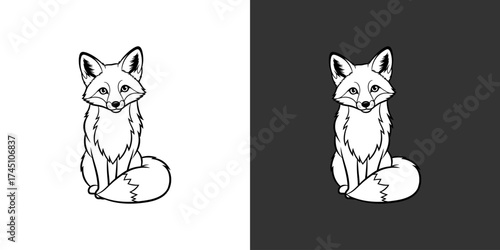 Illustration of a sitting fox with detailed fur patterns on a contrasting background, ideal for nature themes