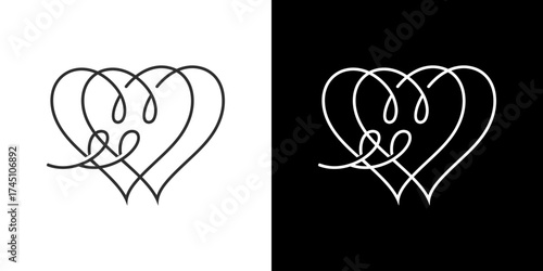 Intertwined heart shapes in contrasting colors symbolize love and connection, suitable for romantic themes
