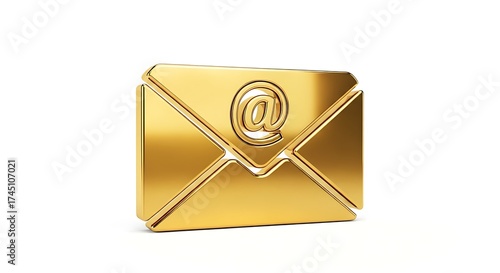 Golden email envelope isolated on white background, a symbol of communication