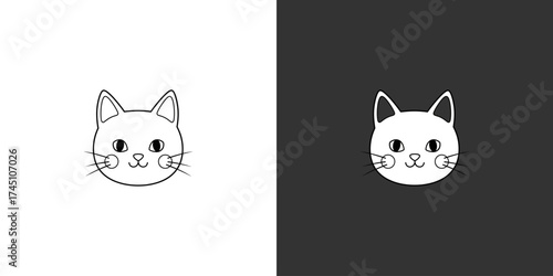 Minimalist cat face illustration with contrasting backgrounds, ideal for digital design projects