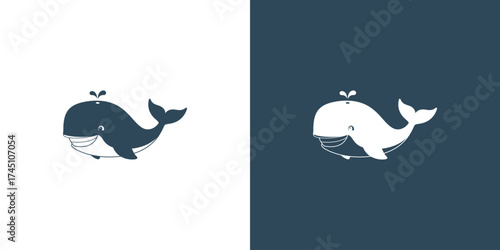 Playful cartoon whale illustration with a cheerful expression and water spouts, suitable for children's content