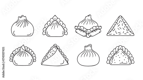 Hand drawn variety of dumplings and pastries in sketch style on white vector