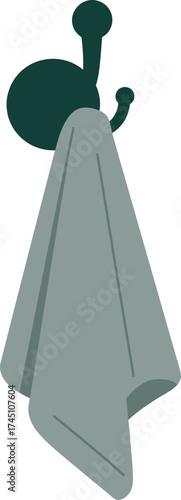 Flat Design Grey Towel Hanging on Hook