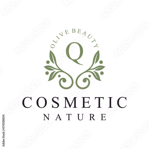 initial letter q leaves nature logo design for cosmetic and beauty graphic vector icon