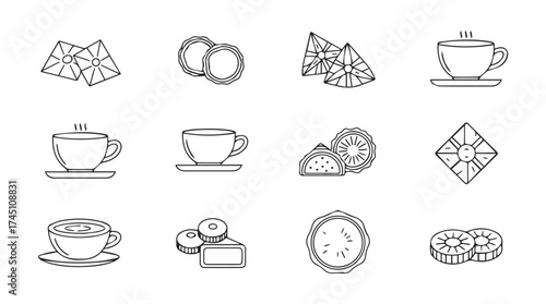 Collection of delicious baked goods and hot beverages icons for sweet treat enjoyment vector