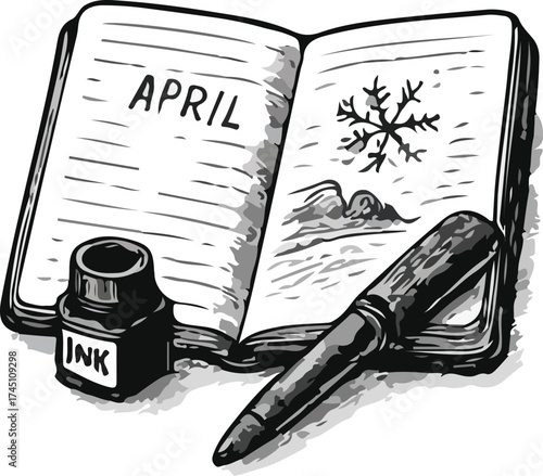April Winter Snowflake Doodle in Open Ink Journal Notebook