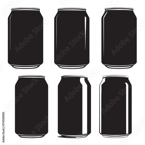 Collection of black and white beer can silhouettes