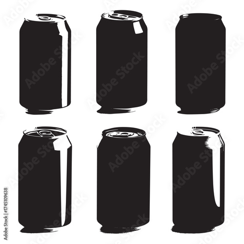 Black and white beer can silhouettes collection