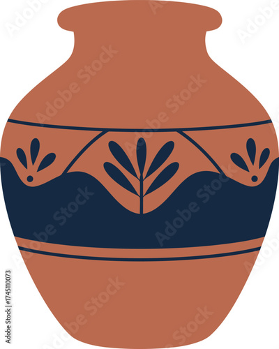 Terracotta Amphora with Dark Blue Decorative Pattern